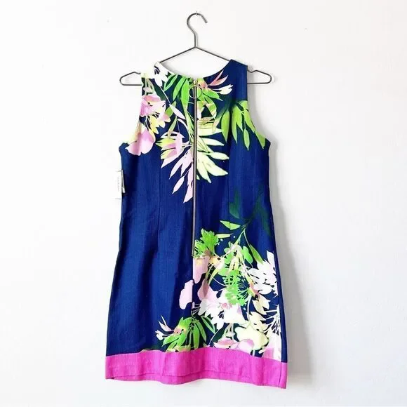 JUST...TAYLOR Floral Basketweave Cotton Stretch Sheath Dress Exposed Zipper NWT - Picture 4 of 10